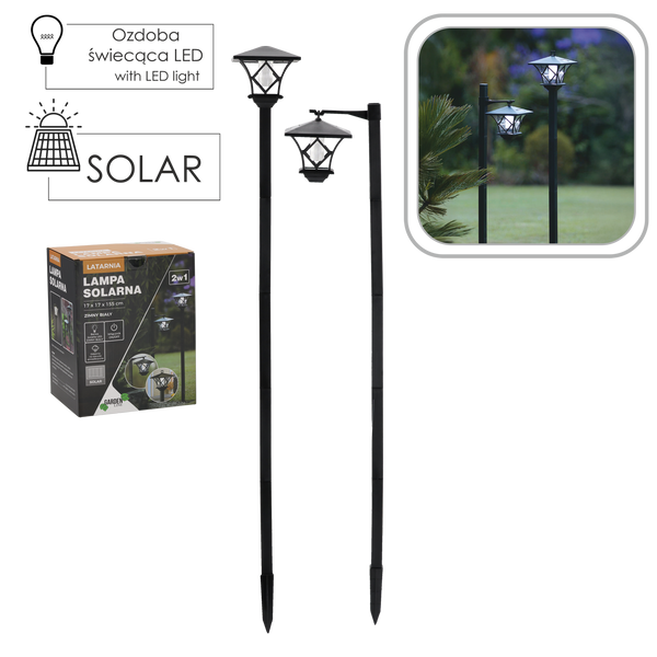 SOLÁRNÍ SVÍTIDLO 17 x 17 x 155 CM 2v1 SVÍTIDLO 2 LED STUDENÁ BÍLÁ *6178