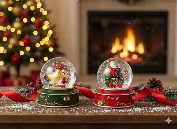 CHRISTMAS SNOW GLOBE - SANTA/STAR/REINDEER