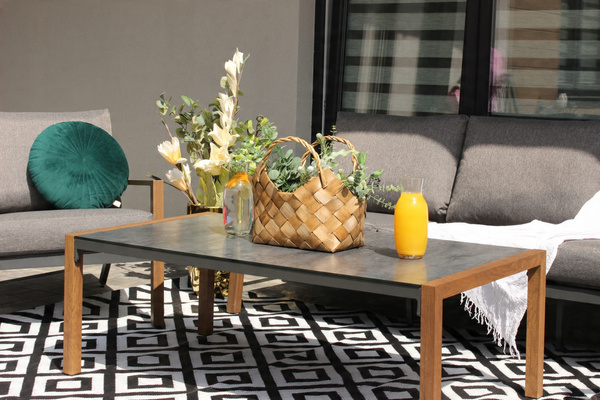 ALUMINUM FURNITURE "ASTANA" SET (3-SEATER SOFA + 2 ARMCHAIRS + TABLE) GREY + GREY CUSHIONS