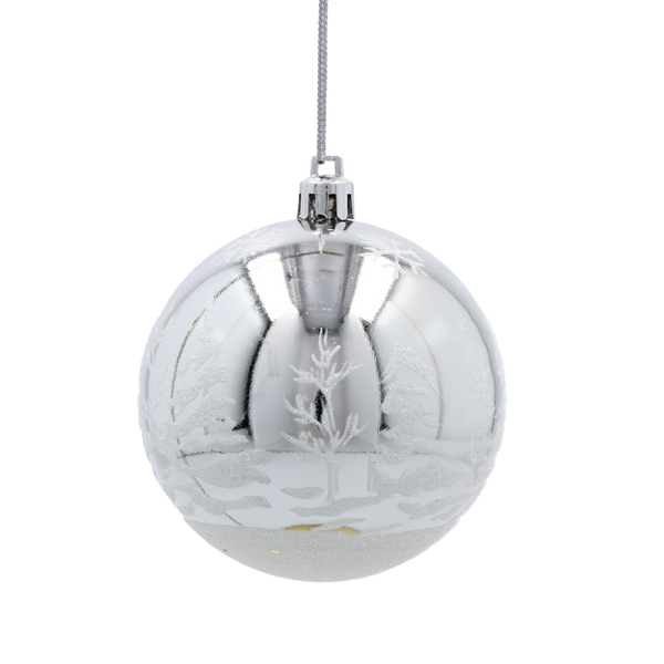 SET OF 6 CHRISTMAS BAUBLES SILVER 8 CM