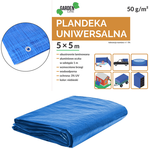 PRELATĂ 5 x 5 M (+/- 5%) 50GSM 3%UV ALBASTRĂ *4119