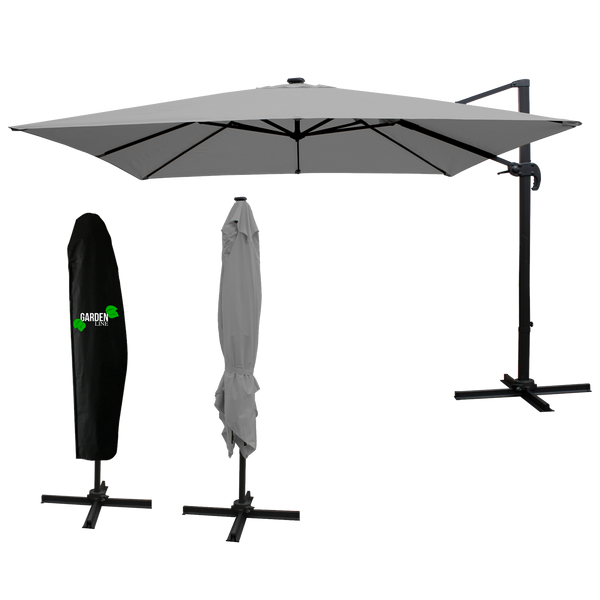 PARASOL OGRODOWY 3 x 4 M SZARY "ROMA" Z POKROWCEM Z LED *1572
