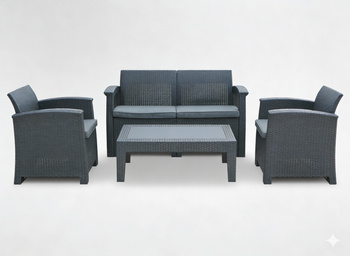 GARDEN FURNITURE SET - ANTHRACITE (2 CHAIRS, TABLE, SOFA) *6454