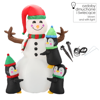 INFLATABLE SNOWMAN WITH PENGUINS LED 190 CM
