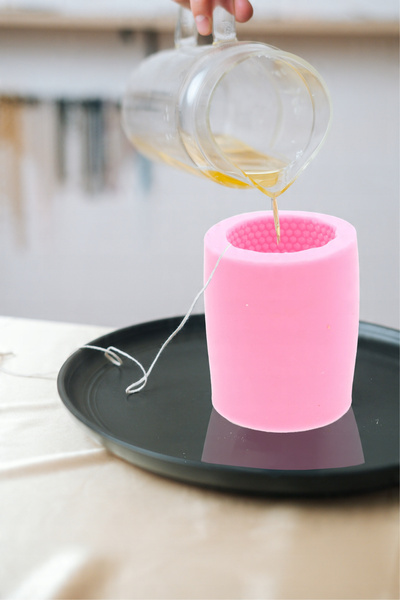 Silicone mold for candles decorated cylinder with bee