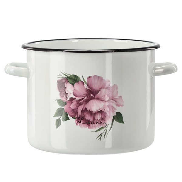 GARNEK EMALIOWANY 5,5 L 22 CM BIAŁY PIWONIA LAURA *9242