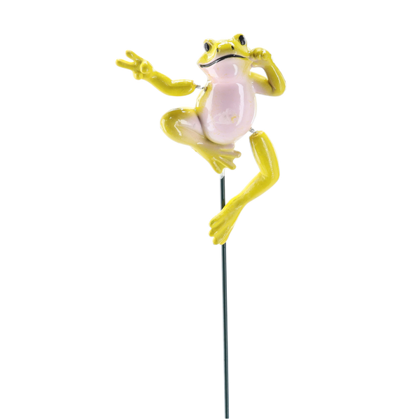 DECORATION ON A STAKE FOR A PLANT POT/GARDEN – FROG 12 CM / 50 CM