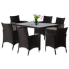 RATTAN FURNITURE SET (TABLE + 6 CHAIRS) BROWN + BEIGE PILLOWS