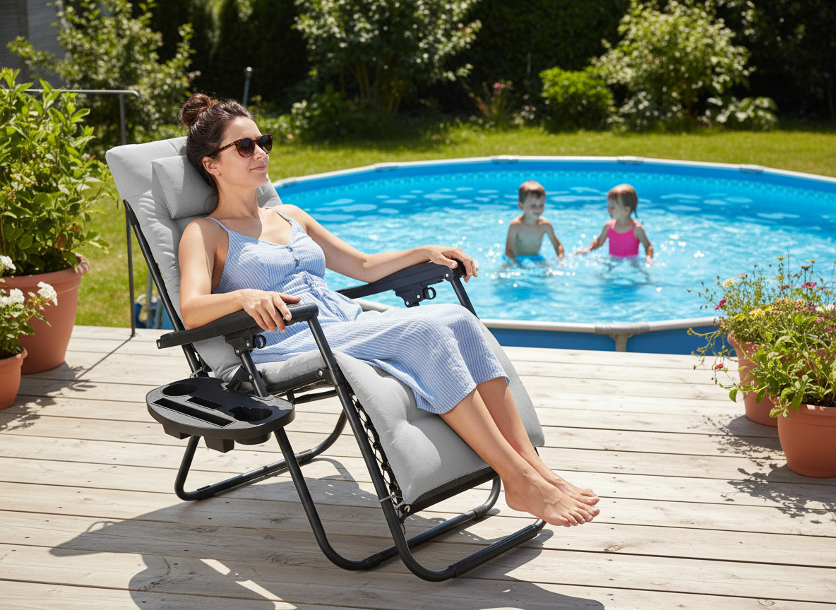 LEŻAK OGRODOWY SKŁADANY Z PODSTAWKĄ, KIESZONKĄ CZARNY Z SZARĄ PODUSZKĄ *9979 pol_pl_LEZAK-OGRODOWY-SKLADANY-Z-PODSTAWKA-KIESZONKA-CZARNY-Z-SZARA-PODUSZKA-9979-138_14