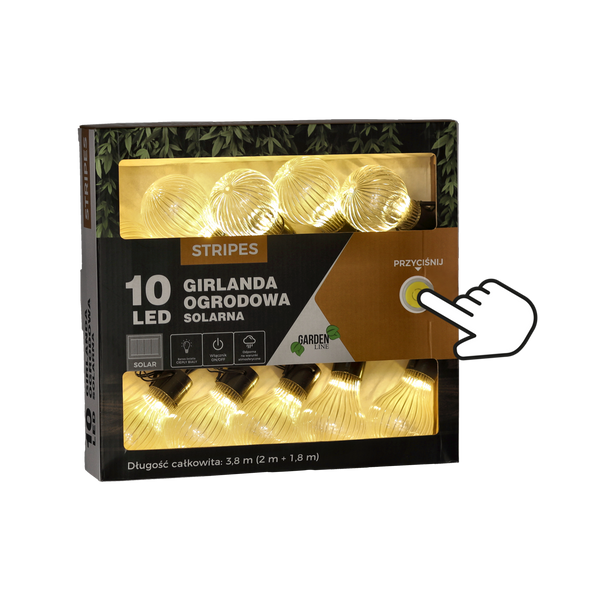 GIRLANDĂ SOLARĂ PENTRU GRĂDINĂ LUNGIME 2 + 1,8 M BENZI 10 LED ALB CALD *3613