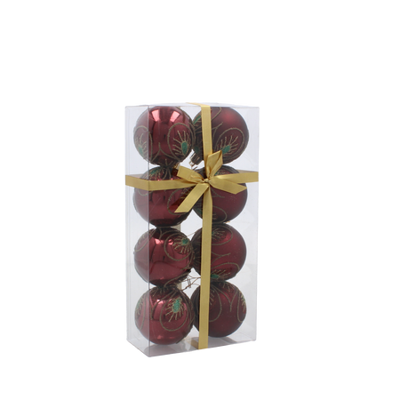 SET OF 8 CHRISTMAS BAUBLES RED 6 CM