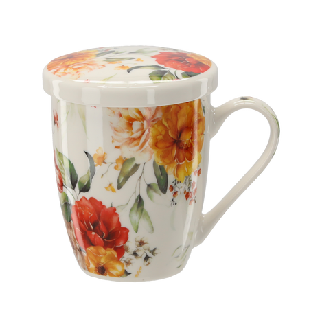 PORCELAIN MUG WITH INFUSER AND LID 340 ML ASSORTED FLORAL PATTERNS 