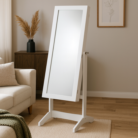 SZAFKA NA BIŻUTERIĘ Z LUSTREM BIAŁA 34 x 35,5 x 120 cm *8119