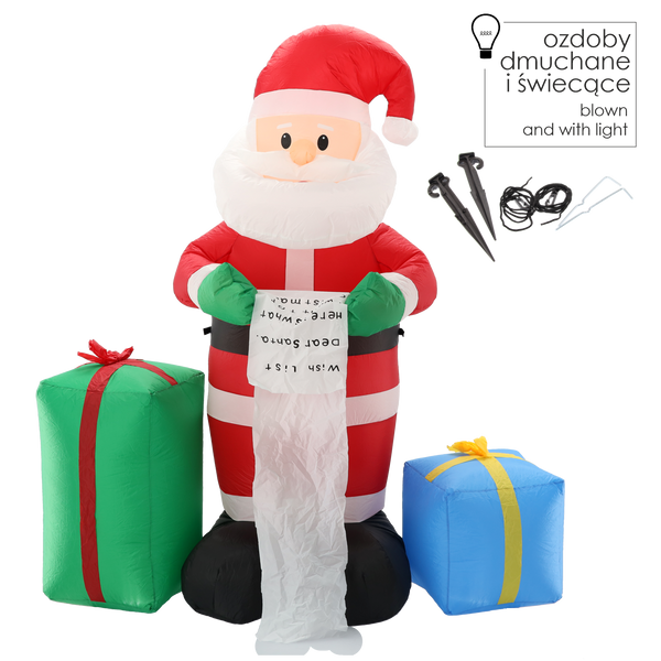INFLATABLE SANTA CLAUS WITH LIST AND PRESENTS 180 CM LED