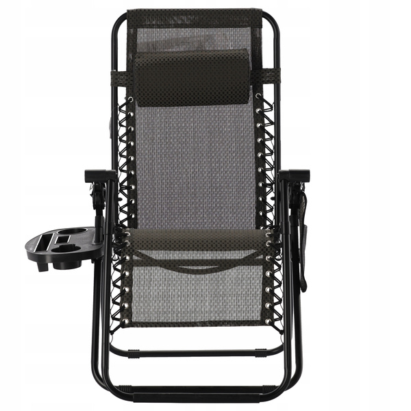 FOLDING GARDEN LOUNGER WITH STAND, POCKET, AND HEADREST