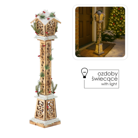 CHRISTMAS WOODEN BROWN LED LANTERN 16 x 16 x 85 CM