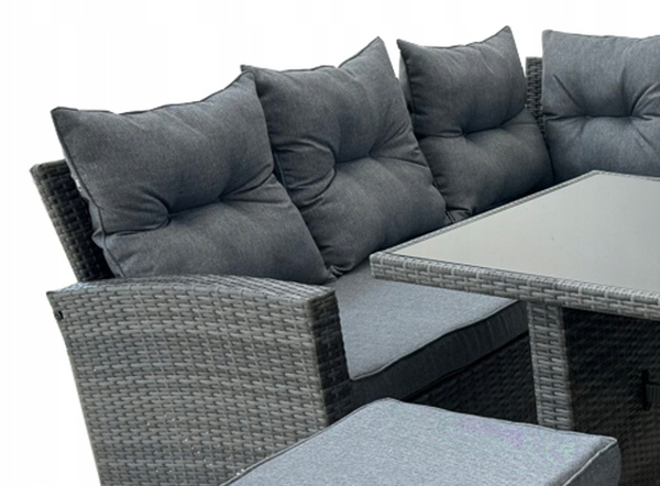 GARDEN FURNITURE SET (CORNER SOFA, 2 POUFFES, TABLE) - grey, cushions - grey *3453