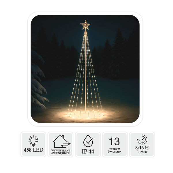 LED CONE CHRISTMAS TREE WITH STAR 3M 458L WARM WHITE IP44