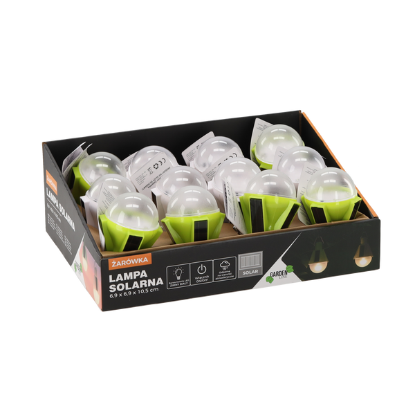 SOLAR LAMP 6,9 x 6,9 x 10,5 CM BULB LED WARM WHITE MIX COLOR DISPLAY=12PCS