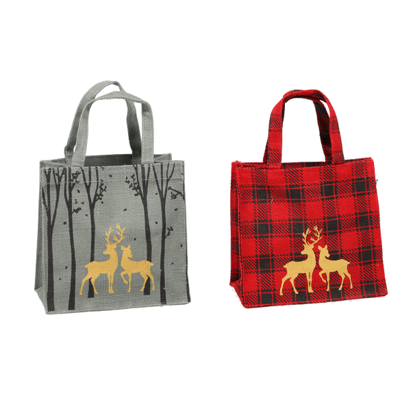 CHRISTMAS JUTE BAG 20 x 20 x 10 CM REINDEER MIX COLORS