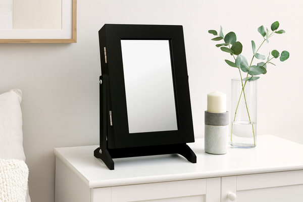 SZAFKA NA BIŻUTERIĘ Z LUSTREM CZARNA 21 x 15 x 35 cm *8072