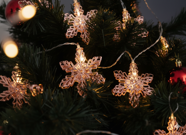 LED LIGHT CHAIN SNOWFLAKES 10 L ROSE GOLD WARM WHITE