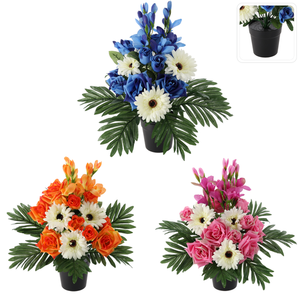 UMĚLÝ KVĚTINOVÝ VĚNEC V KVĚTINÁČI 43 CM MIX BARVY *2928