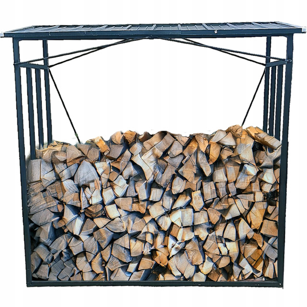 STOJAK METALOWY Z DASZKIEM NA DREWNO OPAŁOWE 185 cm x 70 cm x 185 cm