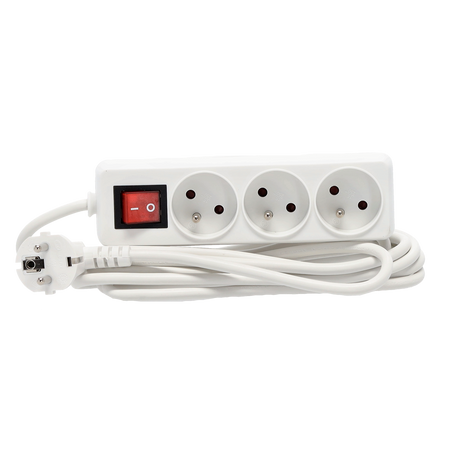 EXTENSION CORD POWER STRIP WITH SWITCH 3 SOCKETS 3M WHITE