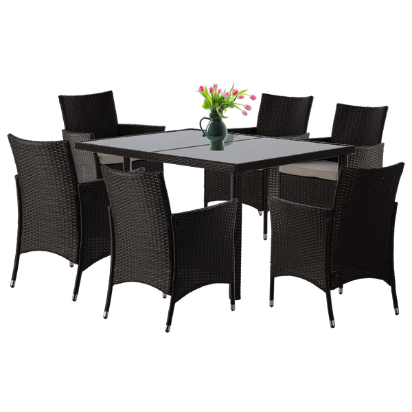 SET DE MOBILIER DIN RATTAN (MASĂ + 6 SCAUNE) CULOARE MARO + BEIGE. ÎNCEPERE *1692