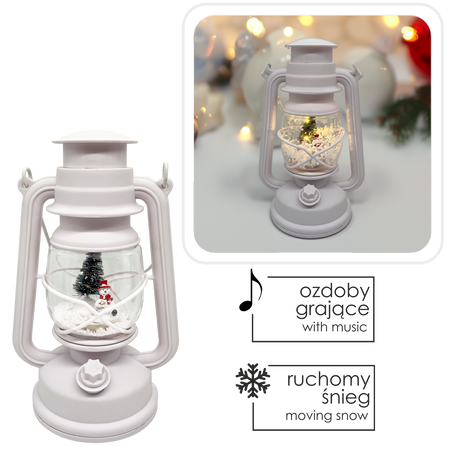 Vianočný lampión 14,5 x 11,7 x 24,5 / 35,5 CM S LED VLOŽKOU PODĽA - BIELY - SNEHULIAK S MIERKOM *9355