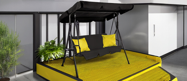 SWING GARDEN A-TYPE 170 X 110 X 153 CM BLACK WITH YELLOW PILLOWS AND CUP HOLDERS