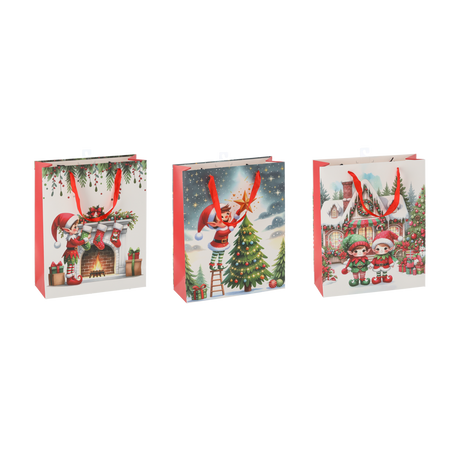 CHRISTMAS GIFT BAG "CHRISTMAS ELF" 26 x 32 x 10 CM MIX DESIGNS