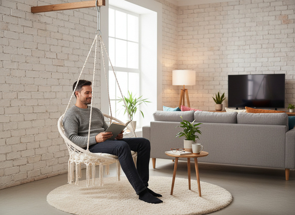 FOTEL WISZĄCY - BOCIANIE GNIAZDO Z PODUSZKĄ 80 x 60 x 120 CM BEŻOWY