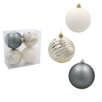 SET OF 4 ORNAMENTS 10 CM CHAMPAGNE/GRAY/WHITE