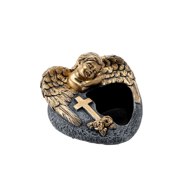 ANGEL SHAPED CEMENT POT - DARK GREY - GOLD 16 X 17,5 X 11 CM 