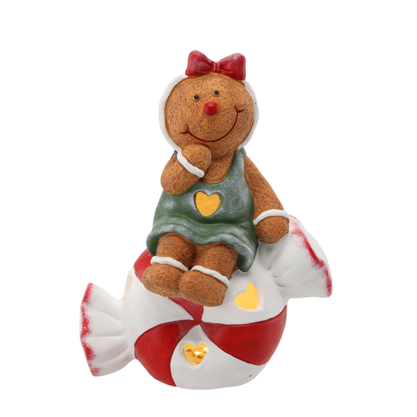 FIGURKA BOŽONAR. - PERNÍKOVÁ POSTAVIČKA SEDÍCÍ NA CUKROVÉM 26,5 X 15 X 35 CM LED *0981