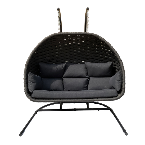 HANGING CHAIR TONDER - BLACK CHAIR, BLACK CUSHION, MATT BLACK FRAME