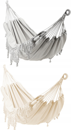 HAMAK S FRANŽAMI BOHO 200 x 150 CM BEŽOVÝ/SIVÝ *3194