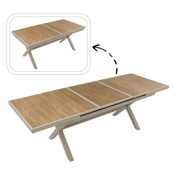 STÓŁ OGRODOWY ALUMINIOWY BEŻOWY 180/240 x 90 x 76 CM ROZKŁADANY