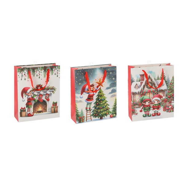 TOREBKA OKAZYJNA BOŻONAR. "ŚWIĄTECZNY ELF" 26 x 32 x 10 CM MIX WZORÓW opak=12szt *6864