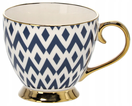 KAMEN PORCELÁNOVÝ 445 ML NA NOŽIČCE MODRO/ZLATÝ MIX VZORŮ balení=1ks *7963