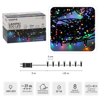 LED ŽIAROVKY 500L MULTICOLOR, DĹŽKA 3 + 25 M VNÚT/OVNÁ *9584