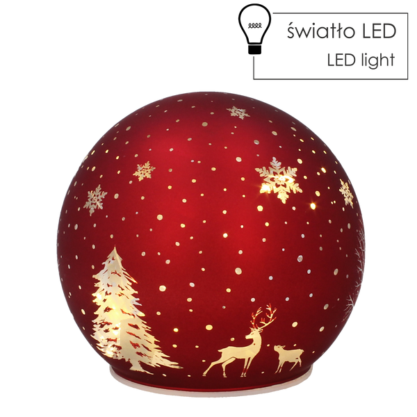 BOMBKA SZKLANA - CZERWONA W CHOINKI LED 12 x 11 CM opak=4szt *1853