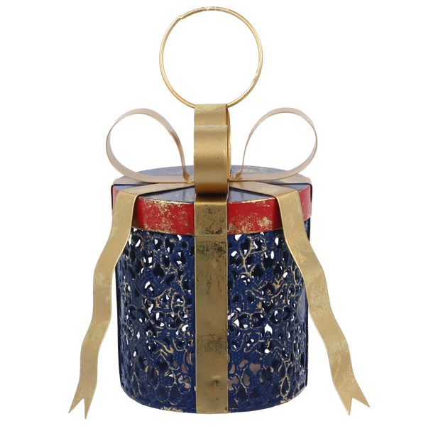 ORNAMENT DE CRĂCIUN - CADOU ROTUND DIN METAL CU FUNDIȚĂ LED 15 x 15 x 20 CM *5258