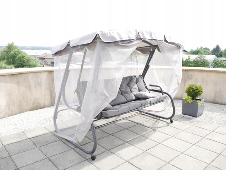 LEAGĂN DE GRĂDINĂ CU RĂBDA ȘI ZERMILE 220 x 130 x 175 CM GRI CU FUNCȚIE DE LEHAȚĂ *0954