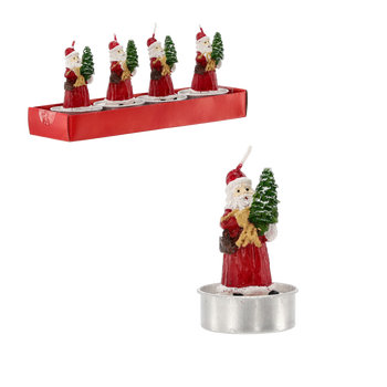 Set de 4 lumânări 18 x 5 x 7.5 CM - Moș Crăciun cu braduleț ambalaj=12buc *4345