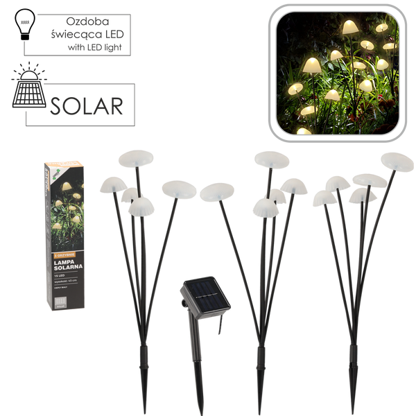 SET OF 3 SOLAR MUSHROOM LED LIGHTS 43 CM