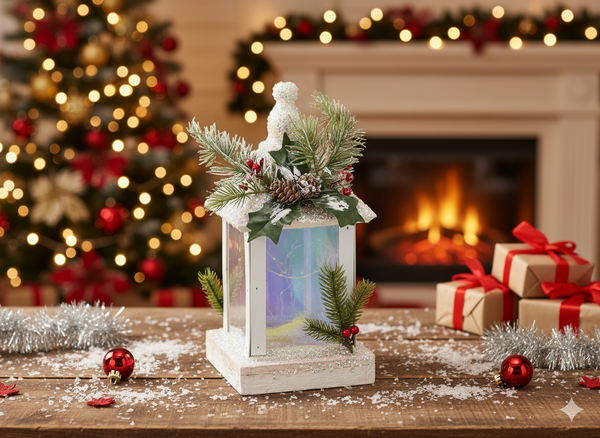 CHRISTMAS WHITE LED LANTERN 15 x 15 x 32 CM