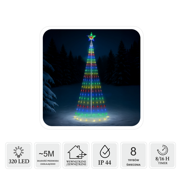 BRAZI CONIC LED CU STEA 1,8 M 320L MULTICOLOR ÎN/AFARA *8004